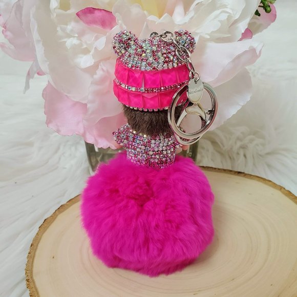 GreenSnooker Monchichi Rabbit Fur Fuchsia Keychain, Bag Pendant - Picture 6 of 10